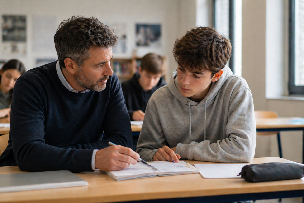 Mentor accompagnant un élève